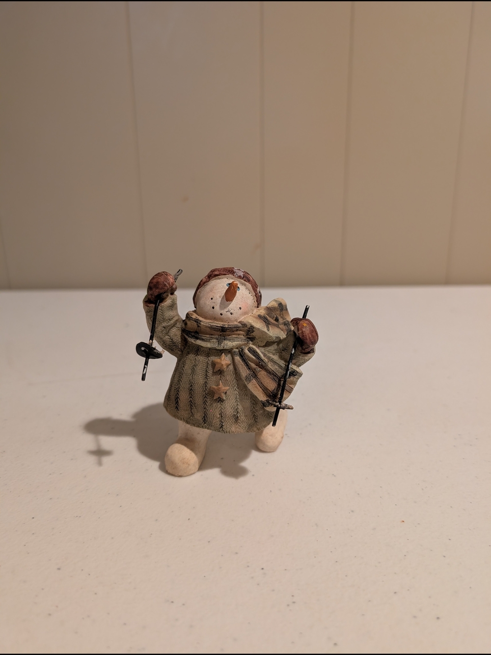 Small Neutral Snowman Figurine with Scarf and Mittens